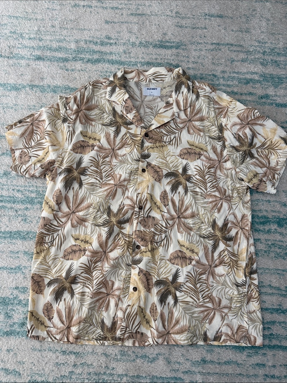 Old Navy Beige and Brown Tropical Print Short Sleeve Shirt